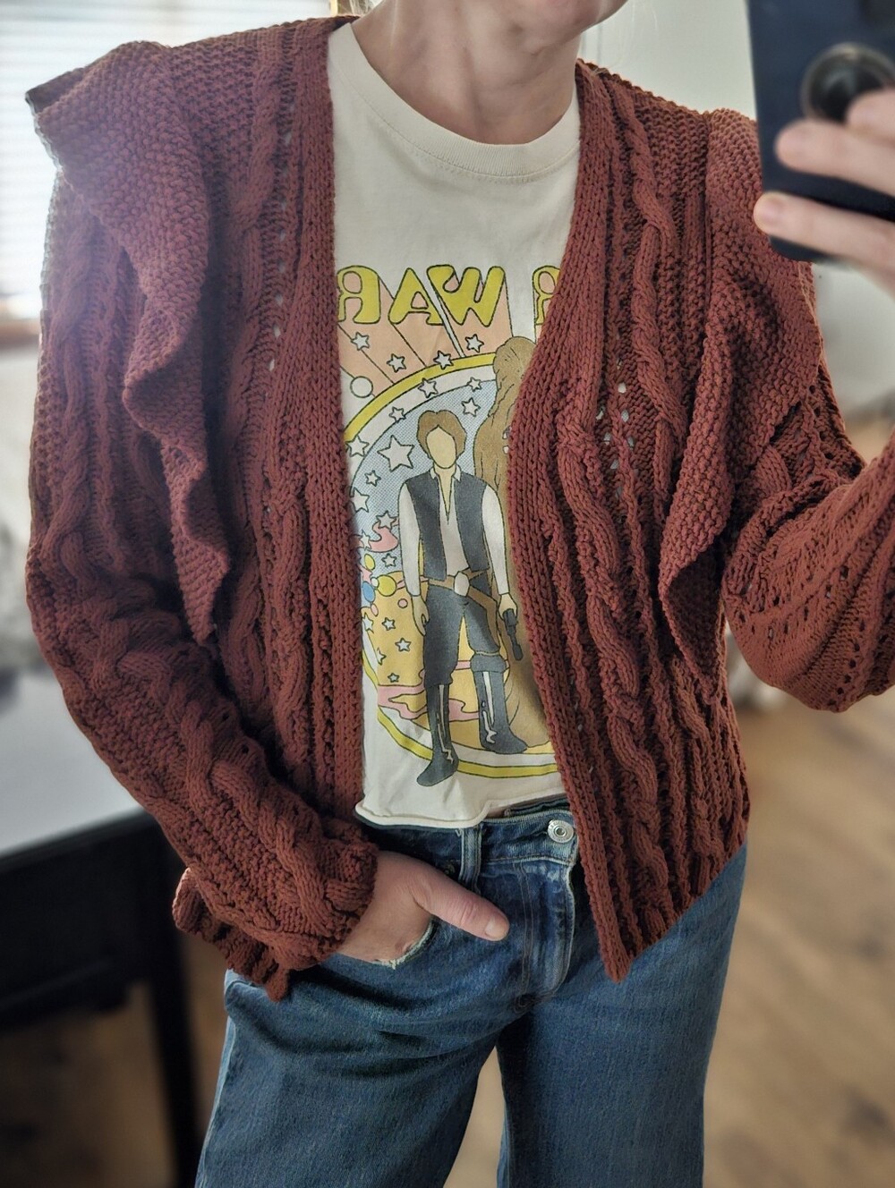 Universal Thread Cable-Knit Hooded Cardigan - Rust Brown
